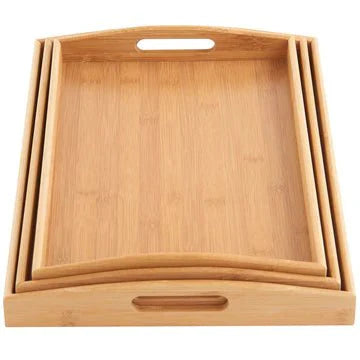 3 Pcs Wooden Serving Tray Set