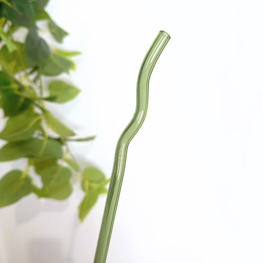 4Pcs Wavy Glass Straws with Cleaning Brush